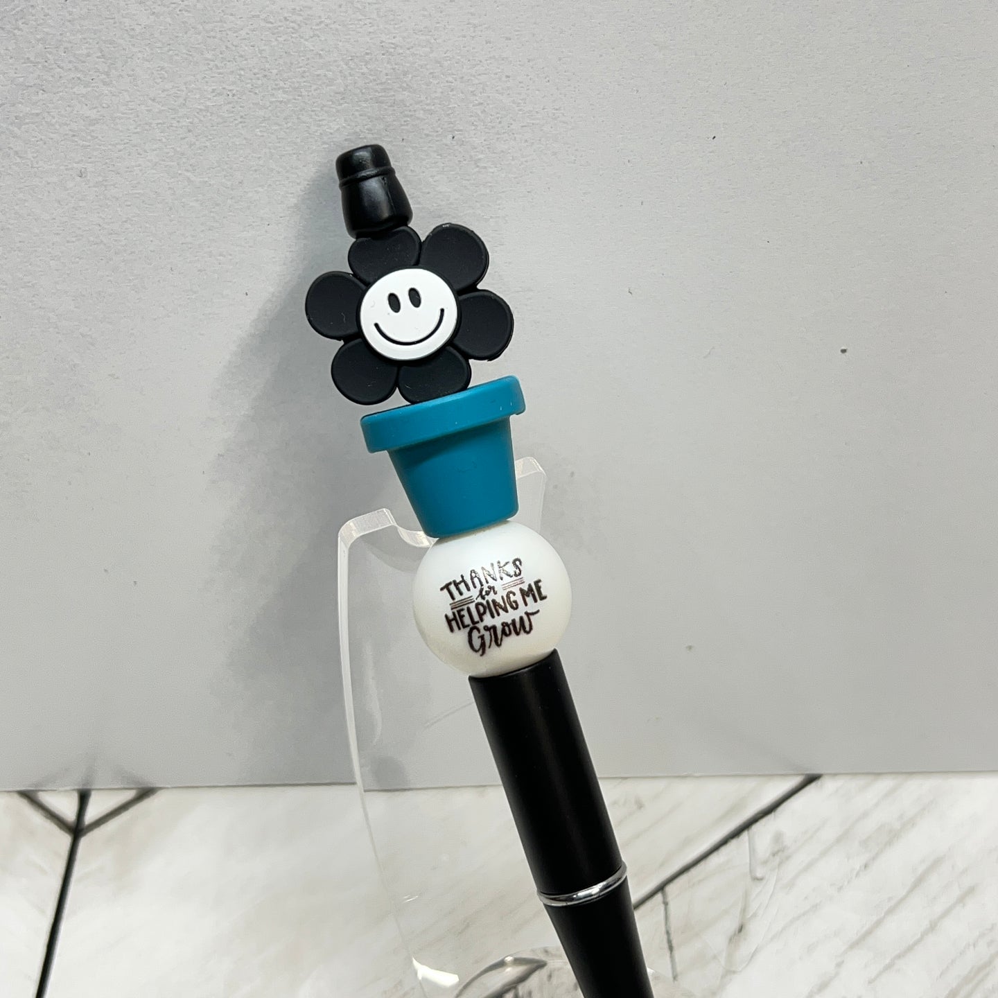 Black Happy Daisy Thanks Plastic Pen